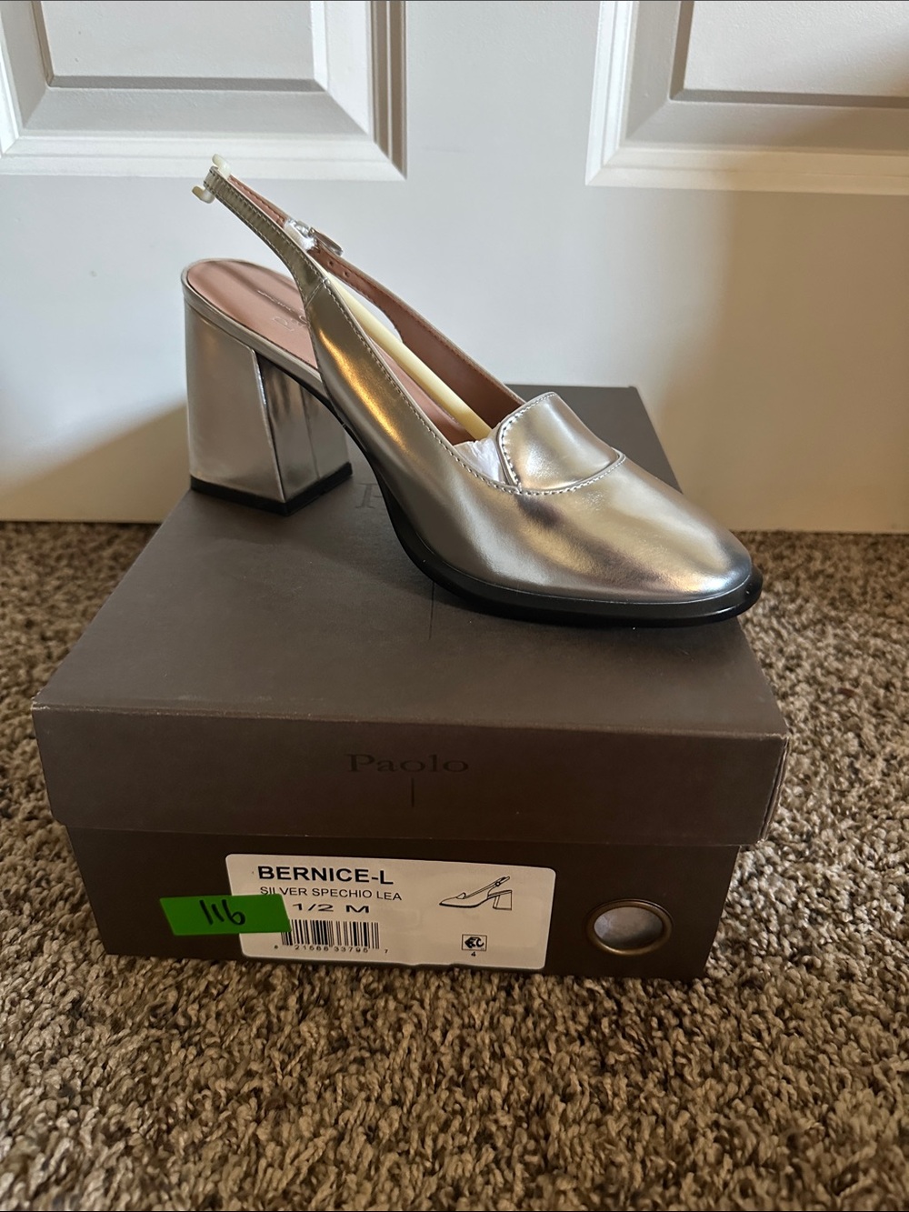 Paolo Silver Slingback Block Heel Pumps